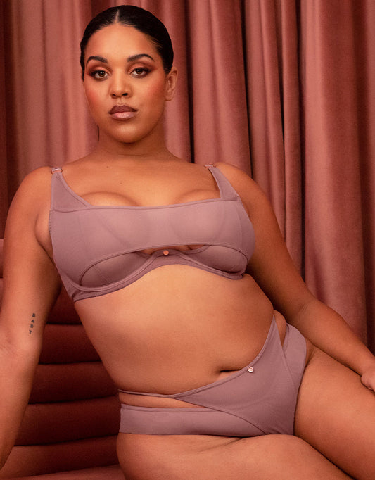 Scantilly Peep Show Deep Plunge Bra Dusty Rose