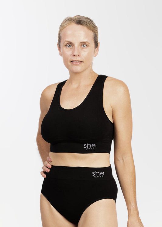 she wear organic bamboo crop bra