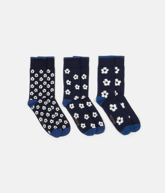 Universal Works Flower 3 Pack Socks - Jacquard Navy